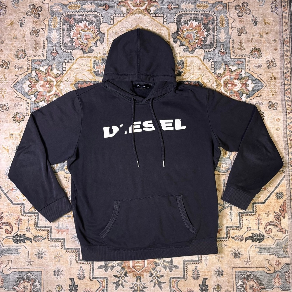 Diesel Logo Hoodie Black Graphic Spell Out Logo Sweatshirt Large Large Pullover